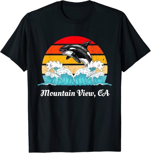 Vintage Mountain View CA Distressed Orca Killer Whale Art T-Shirt